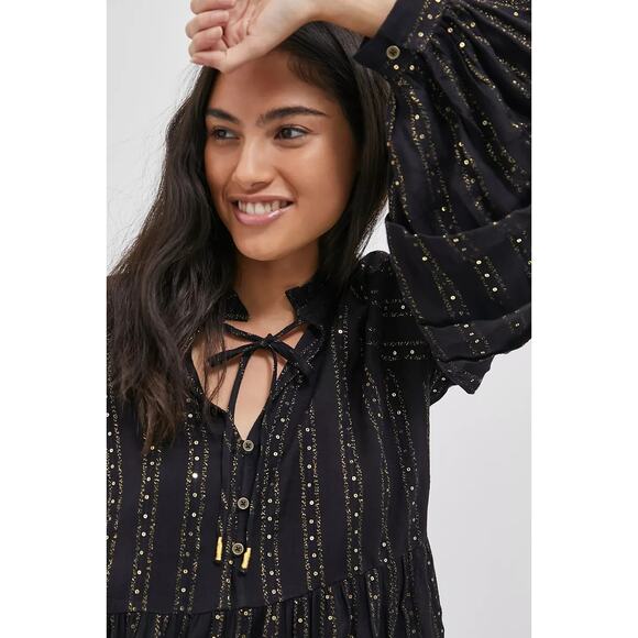 by Anthropologie Quinn Sequined Tunic Blouse Shimmer Small Witchy Whimsigoth - Picture 5 of 16